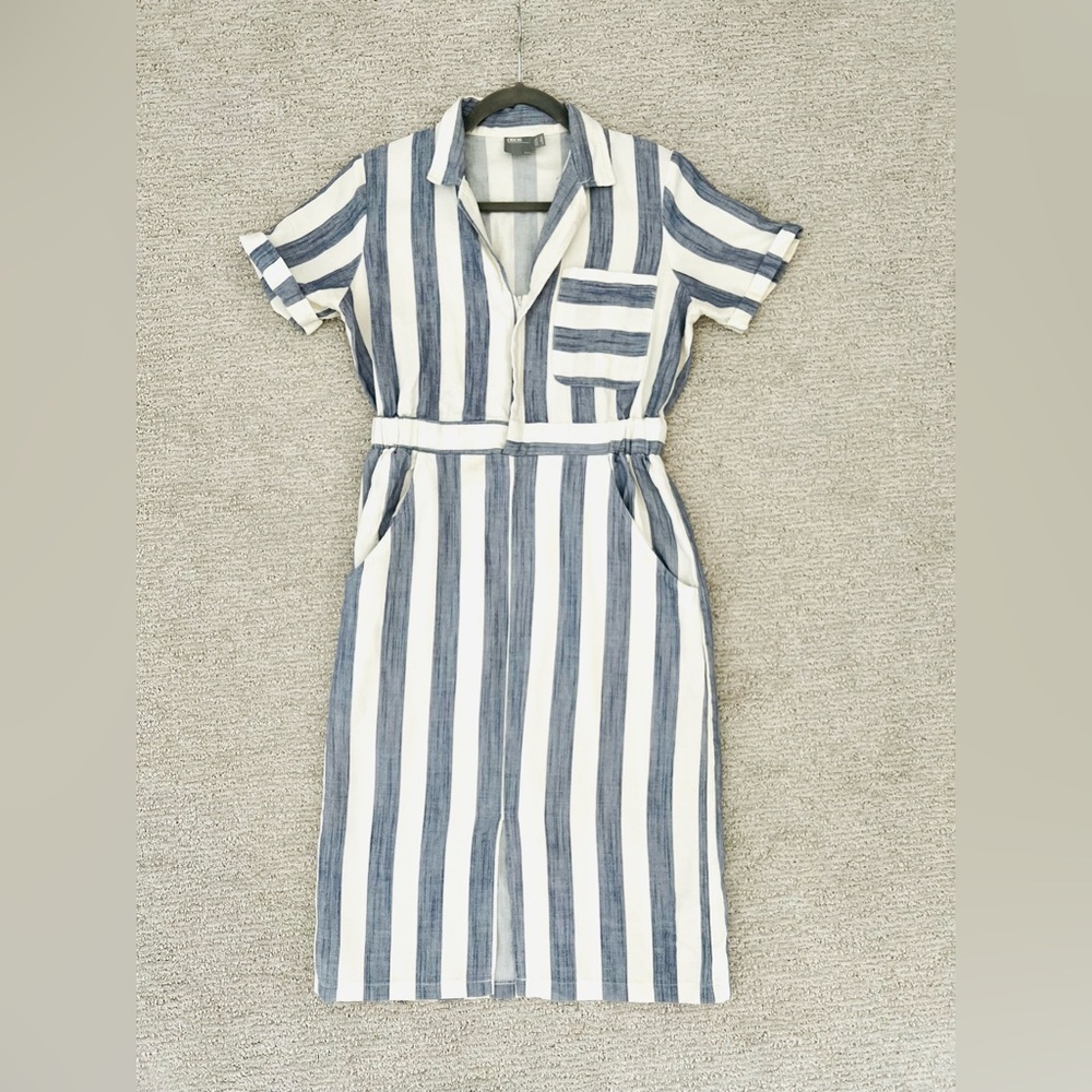 ASOS White Blue Striped Nautical Short Sleeve Collared Zip Sheath Dress Size 6